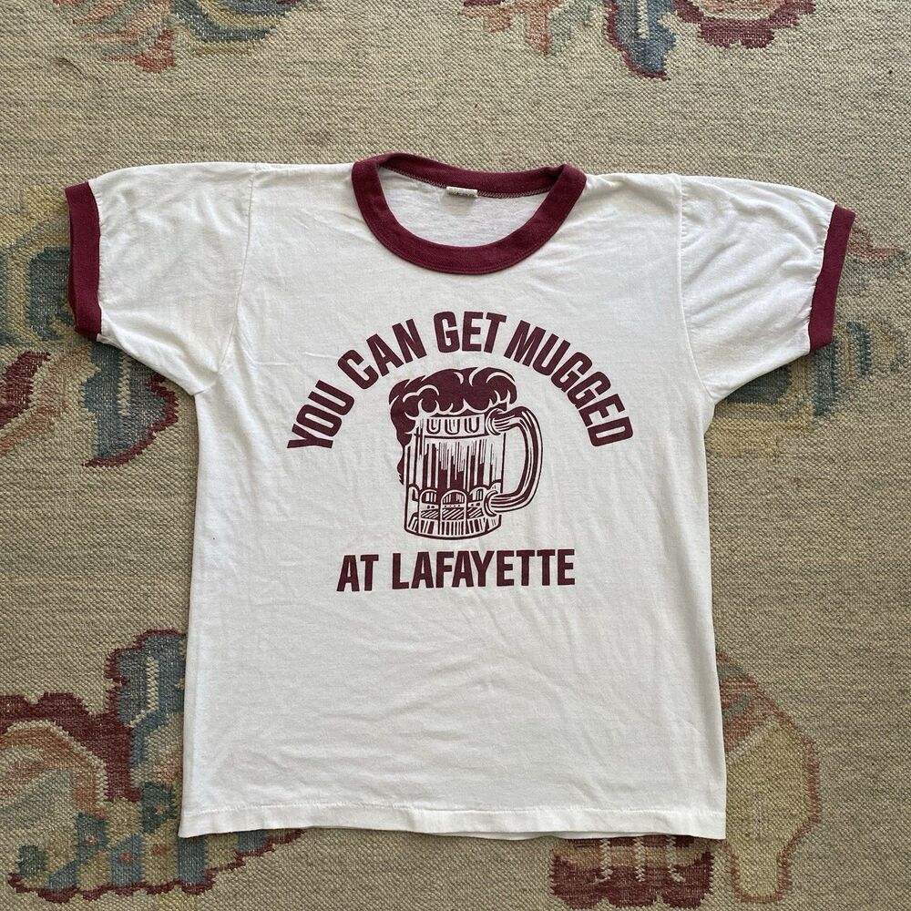 Vintage Velva Sheen Ringer T Shirt 80s Medium Mugged at Lafayette College Beer